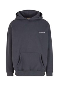Cotton hoodie in dark gray with a kangaroo pocket, ribbed cuffs, and hem. Features "ANOTHER COTTON" logo in white on the chest.