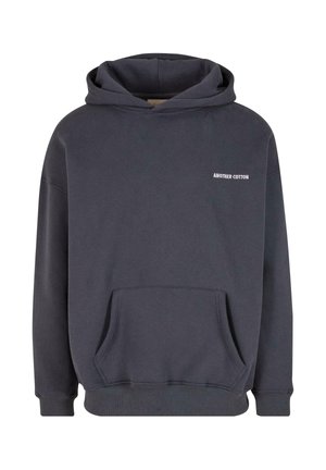Cotton hoodie in dark gray with a kangaroo pocket, ribbed cuffs, and hem. Features "ANOTHER COTTON" logo in white on the chest.
