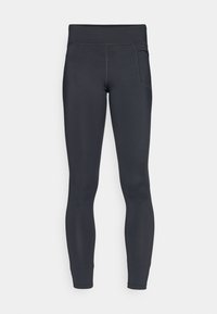 Leggings noirs en matière extensible, dotés d'une taille haute et d'une poche latérale, avec des coutures flatlock pour le confort.