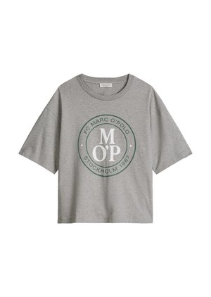 Grey short-sleeve crewneck T-shirt with a green circular logo and white text "FC Marc O’Polo Stockholm 1967" on the front.