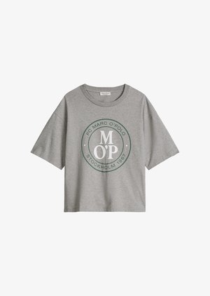 Grey short-sleeve crewneck T-shirt with a green circular logo and white text "FC Marc O’Polo Stockholm 1967" on the front.