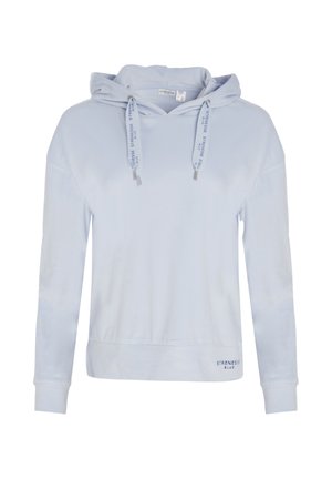 Jasnoniebieska bluza z kapturem wykonana z miękkiego materiału, z kapturem ze ściągaczem, długimi rękawami i prążkowanym dołem. Mały logo umieszczone u dołu.