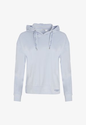 Felpa con cappuccio azzurro chiaro in tessuto morbido, con cappuccio regolabile con coulisse, maniche lunghe e orlo a costine. Piccolo logo vicino al fondo.