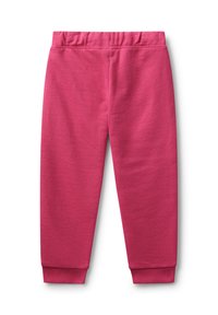 Rosa Baumwollmisch-Sweatpants mit elastischem Bund, Bündchen am Knöchel und glatter Textur. Keine Muster oder zusätzliche Details vorhanden.