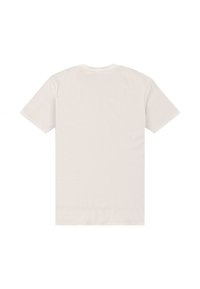 Kortærmet beige t-shirt, rund hals, lavet af bomuld, med et enkelt design uden synlige grafikker eller logoer på bagsiden.