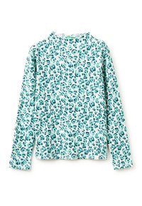 Langarmshirt in hellem Türkis mit Leopardenmuster. Weicher, strukturierter Stoff mit Rundhalsausschnitt.