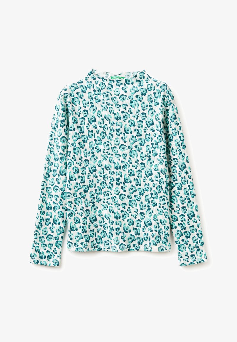 Langarmshirt in hellem Türkis mit Leopardenmuster. Weicher, strukturierter Stoff mit Rundhalsausschnitt.