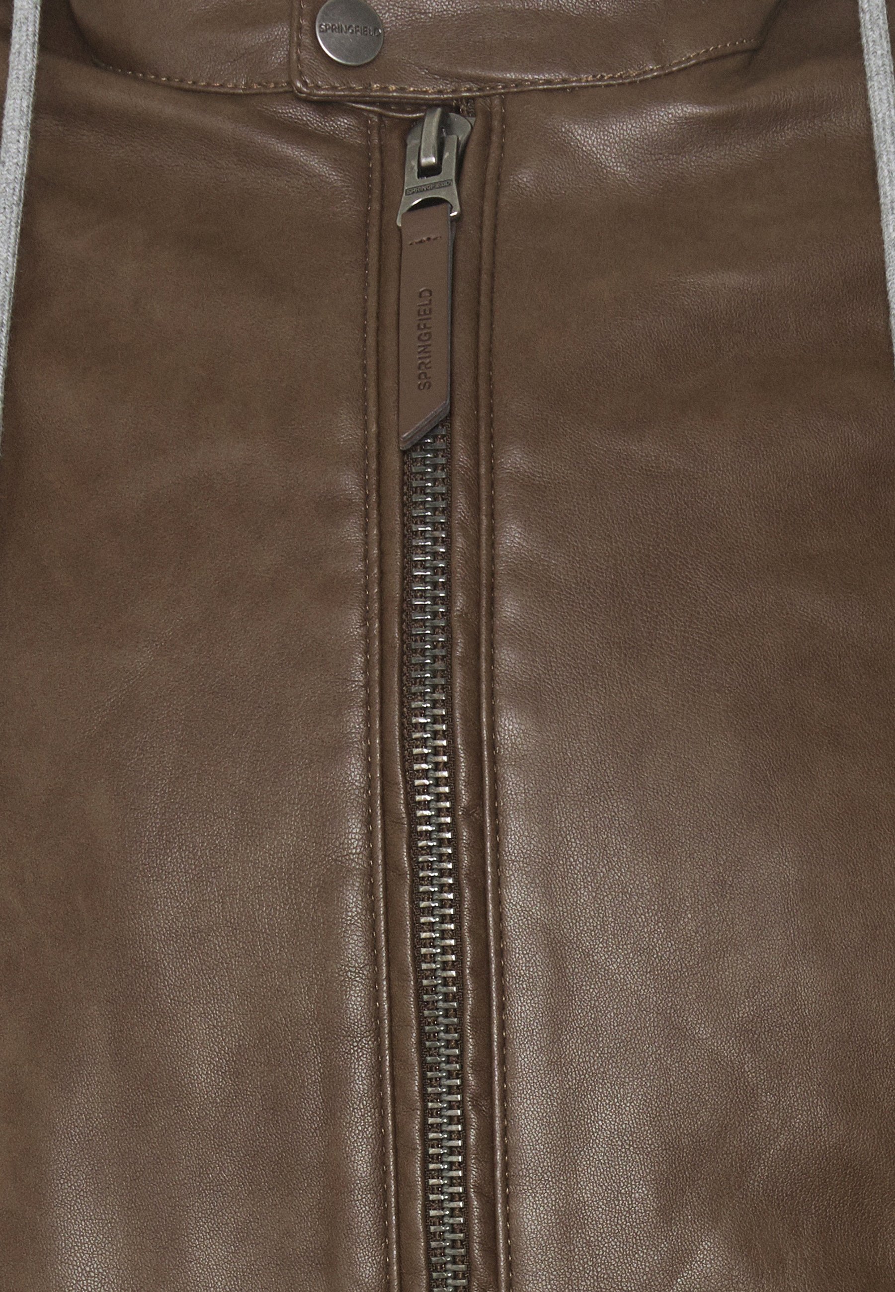 Springfield BIKER CAPUCHA - Chaqueta de cuero sintético - dark brown/marrón  oscuro - Zalando.es