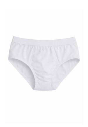 Slip da uomo in cotone bianco con elastico in vita e pannello frontale con doppia cucitura.