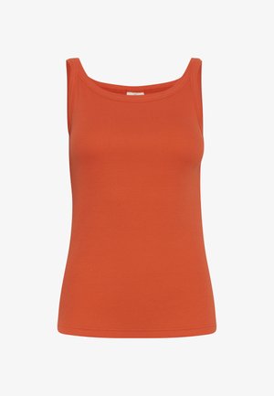 Orange gerippter Tanktop mit Rundhalsausschnitt und breiten Schulterträgern, das eine figurbetonte Silhouette mit glatter Textur bietet.