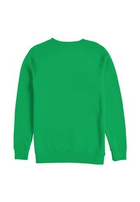 Sudadera verde de cuello redondo con mangas largas, hecha de tela suave. Cuenta con un cuello y puños acanalados. Diseño liso, sin patrones ni gráficos.