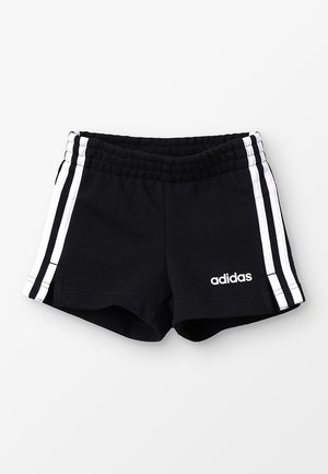 Zwarte sportshorts met witte zijstrepen, elastische tailleband en het "adidas" logo in het wit op de onderzijde van de voorkant. Van katoenmix.