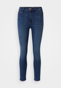 Smaljeans i mörkblå denim, med fem fickor, subtil blekning, standard knäppning och en mjuk textur.