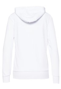 Witte hoodie met lange mouwen, geribbelde manchetten en onderrand, zachte textuur, en geen zichtbare patronen of logo's. Achteraanzicht weergegeven.