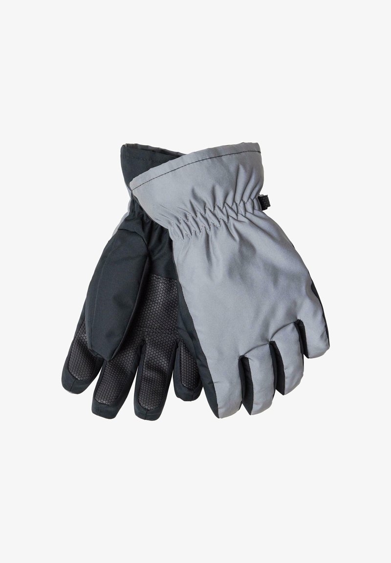 Vandafvisende handsker i sort og grå. Har et blødt yderstof, tekstureret greb på håndfladerne og en samlet håndled for en tætsiddende pasform.