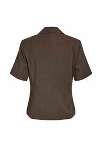 Veste blazer marron à manches courtes avec col, vue de dos sur fond blanc.