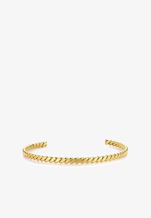 Bracelet fin ouvert en or avec un design en corde torsadée, présenté sur fond blanc.