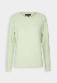 Maglione verde chiaro a maniche lunghe con scollo a girocollo, texture morbida e orli a costine per una vestibilità comoda.