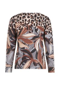 Langärmliges Oberteil mit einem Blumen- und Leopardenmuster in erdigen Tönen von Braun, Grau und Schwarz. Weicher Stoff mit lässiger Passform.