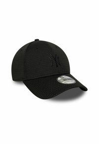 Casquette de baseball noire ajustée avec le logo des New York Yankees brodé à l'avant et un autocollant de taille sur la visière courbée.