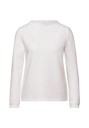 Witte long-sleeve shirt met een ronde hals, gemaakt van zachte, gestructureerde stof. Heeft geribde manchetten en een rechte zoom. Eenvoudig ontwerp.