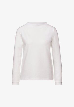 Witte long-sleeve shirt met een ronde hals, gemaakt van zachte, gestructureerde stof. Heeft geribde manchetten en een rechte zoom. Eenvoudig ontwerp.
