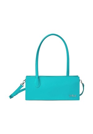 Borsa a tracolla sintetica turchese con forma rettangolare, due manici e una tracolla rimovibile. Caratterizzata da una superficie liscia e dettagli con logo.