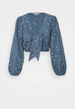 TIE FRONT - Bluzka z długim rękawem - blue