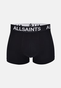 Boxers noirs avec une ceinture griffée blanche "ALLSAINTS". Fabriqués en tissu doux, présentant un ajustement snug et une texture lisse.
