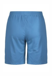 Shorts de sport pour homme, de couleur bleue, en tissu léger, dotés d'une taille élastique et d'une finition lisse et mate. Pas de poches visibles.