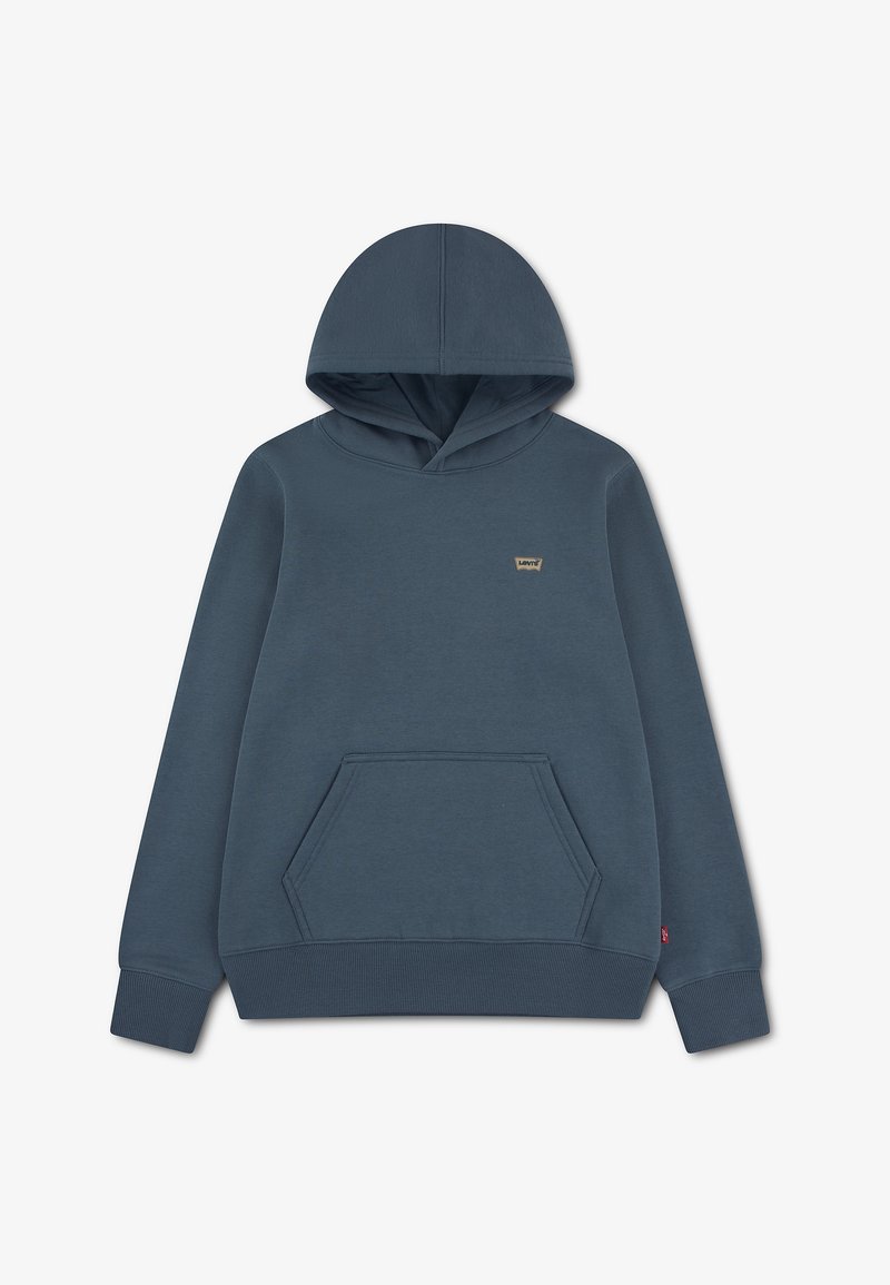 Sweat à capuche bleu foncé avec une poche kangourou sur le devant, un petit logo Levi's sur la poitrine et des manches à poignets.