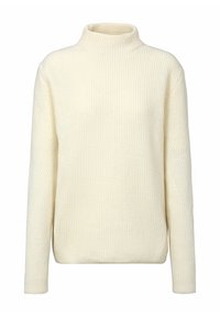 Maglione a collo alto a coste color crema; maniche lunghe, vestibilità rilassata, tessuto testurizzato con un motivo sottile.
