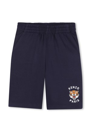 Shorts bleu marine en coton, avec une taille élastique, deux poches latérales et un logo tigre imprimé avec le texte "KENZO PARIS".