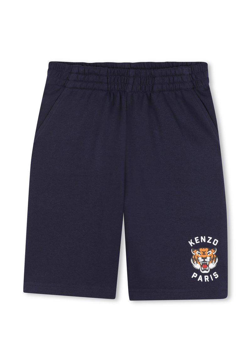 Marineblauwe shorts van katoen, uitgerust met een elastische tailleband, twee zijzakken en een bedrukt tijgerlogo met de tekst "KENZO PARIS".