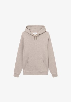 Beige Kapuzenpullover aus weichem Baumwollmix. Verfügt über eine Fronttasche, eine verstellbare Kapuze und ein minimalistisches "II"-Logo in der Mitte.