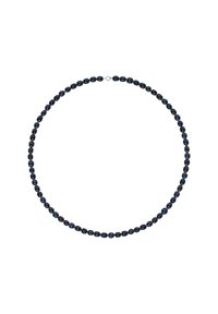 Collier en perles noires composé de perles sphériques uniformes et brillantes, reliées par un simple fermoir en métal.