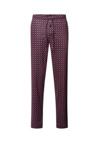 Patroonbroek met een marineblauwe achtergrond en een roze diamantmotief, elastische tailleband en een trekkoord voor comfort.