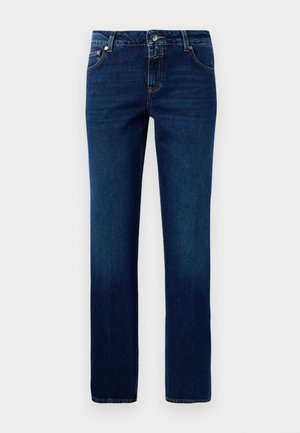 Mørkeblå denim-jeans med rett ben-design, som har et klassisk liv, fem lommer og subtile sømdetaljer.