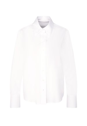Hvid langærmet skjorte med knapper lavet af glat stof, med klassisk krave og lige skæring i kanten med knapmanchetter.