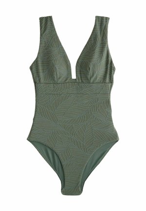 PLUNGE TUMMY CONTROL - Badeanzug - khaki green leaf textured
