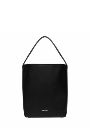 Borsa tote in pelle nera con tracolla singola e piccolo logo dorato "GINO ROSSI" vicino al centro inferiore.