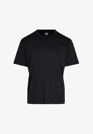 Maglietta nera a maniche corte con scollo rotondo, realizzata in tessuto liscio. Design semplice senza motivi o accenti visibili.