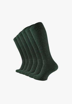 Grüne Socken im Fünferpack, mit gerippter Struktur, mittlerer Wadenlänge und einfarbig ohne sichtbare Muster oder Akzente.