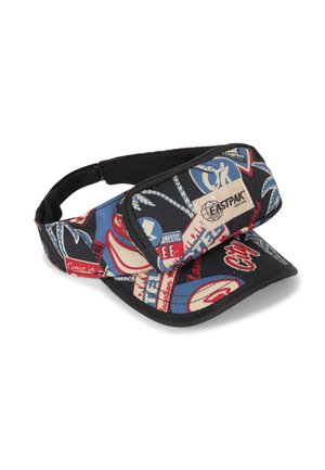 Visiera Eastpak in tessuto multicolore con diversi motivi stampati. Include una visiera nera e un cinturino regolabile per una vestibilità sicura.