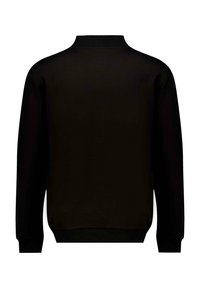 Zwarte sweatshirt met een hoge halslijn, lange mouwen en geribde manchetten. Soepele textuur en minimalistisch ontwerp. Geen zichtbare logo's of patronen.