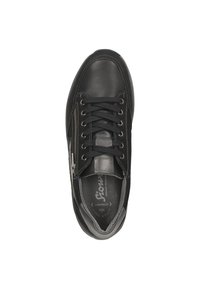 Schwarze Leder-Sneaker mit runder Zehenform, schnürbar für einen sicheren Sitz, seitlicher Reißverschluss für einfachen Zugang und dezenten strukturierten Akzenten rund um die Öffnung.