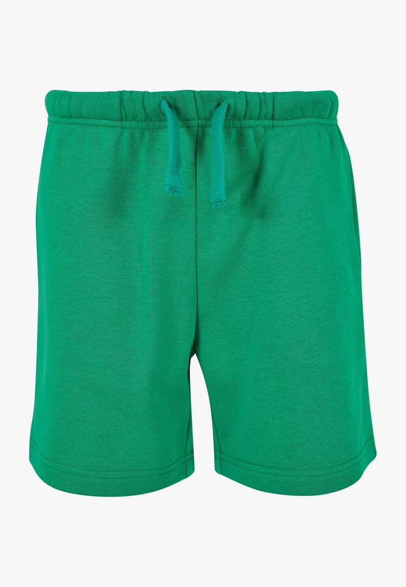 Shorts décontractés verts avec taille élastique et cordon, en tissu doux, adaptés pour un port confortable au quotidien.