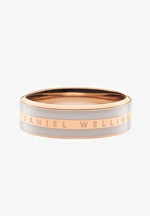 Armband aus roségold und Silber mit glatter Oberfläche. Verfügt über die Gravur "DANIEL WELLINGTON" und wechselnde horizontale Farbstreifen. Rundes Design.