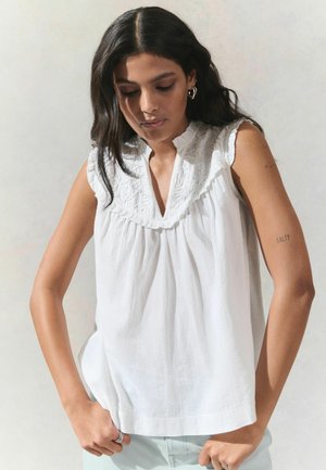 Next REGULAR FIT V-NECK EMBROIDERED FRILL SLEEVLESS - Blouse - white