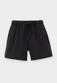 Μαύρο καθημερινό σορτς με ελαστική μέση και κορδόνι, με πλαϊνές τσέπες και απλή ραφή στο τελείωμα.